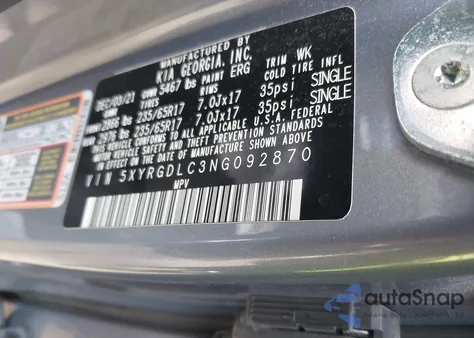 2022 Kia Sorento Lx z USA, uszkodzony, nr VIN 5XYRGDLC3NG092870